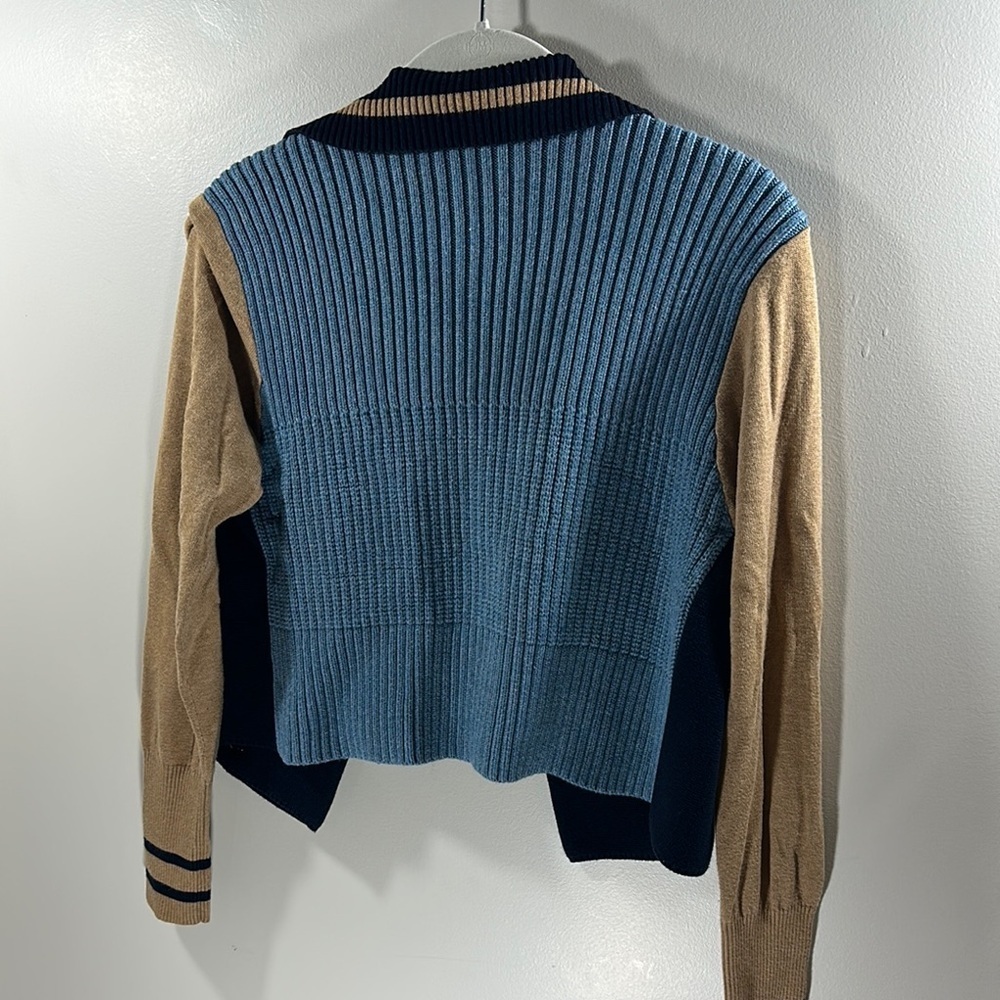 Cabi Navy And Tan Colorblock Open Front Collared … - image 6